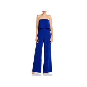 JAY GODFREY Womens Navy Stretch Popover Strapless Evening Wide Leg Jumpsuit 10